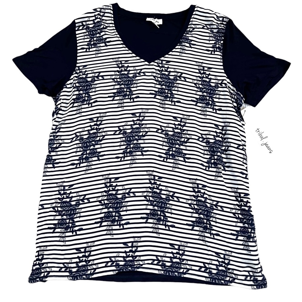 Tribal Jeans Sz Medium Nautical Woven Front Printed Challis Short Sleeve… - Picture 3 of 8